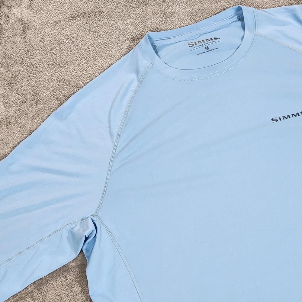 Simms SolarFlex Shirt Mens Medium Blue Long Sleeve Fishing UPF 50 Sun Protection - Picture 7 of 13